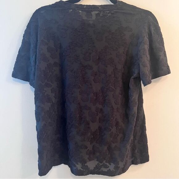 Aritzia Wilfred Black Sheer Top with Embroidered Floral Detailing Size Medium - Picture 6 of 7